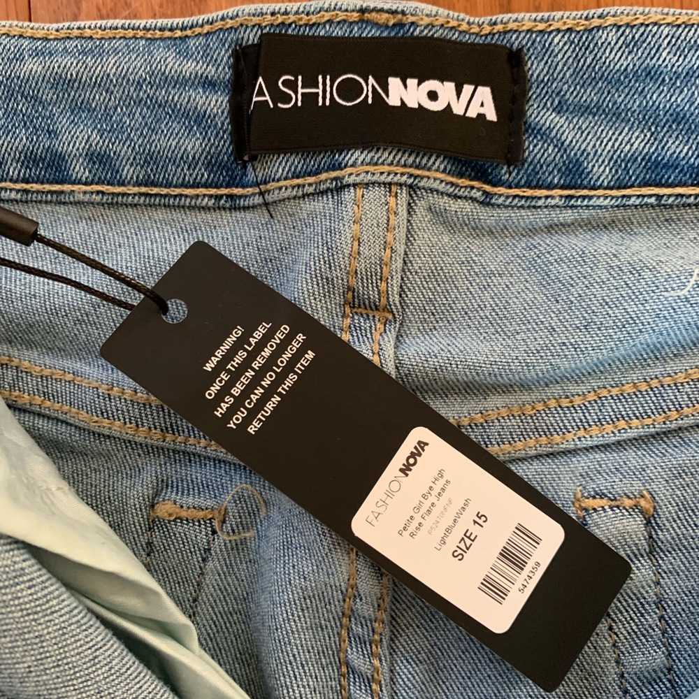 Fashion Nova Petite Girl Bye High Rise Flare Jeans - Light Blue Wash - Picture 7 of 11